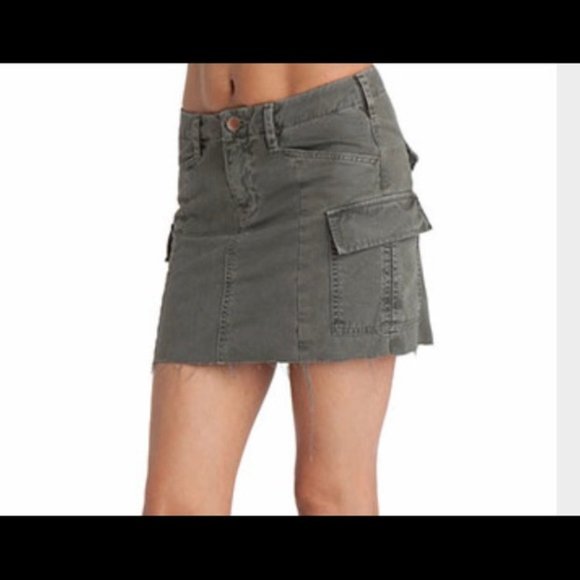 New J Brand cargo olive khaki military surplus distressed high rise mini skirt